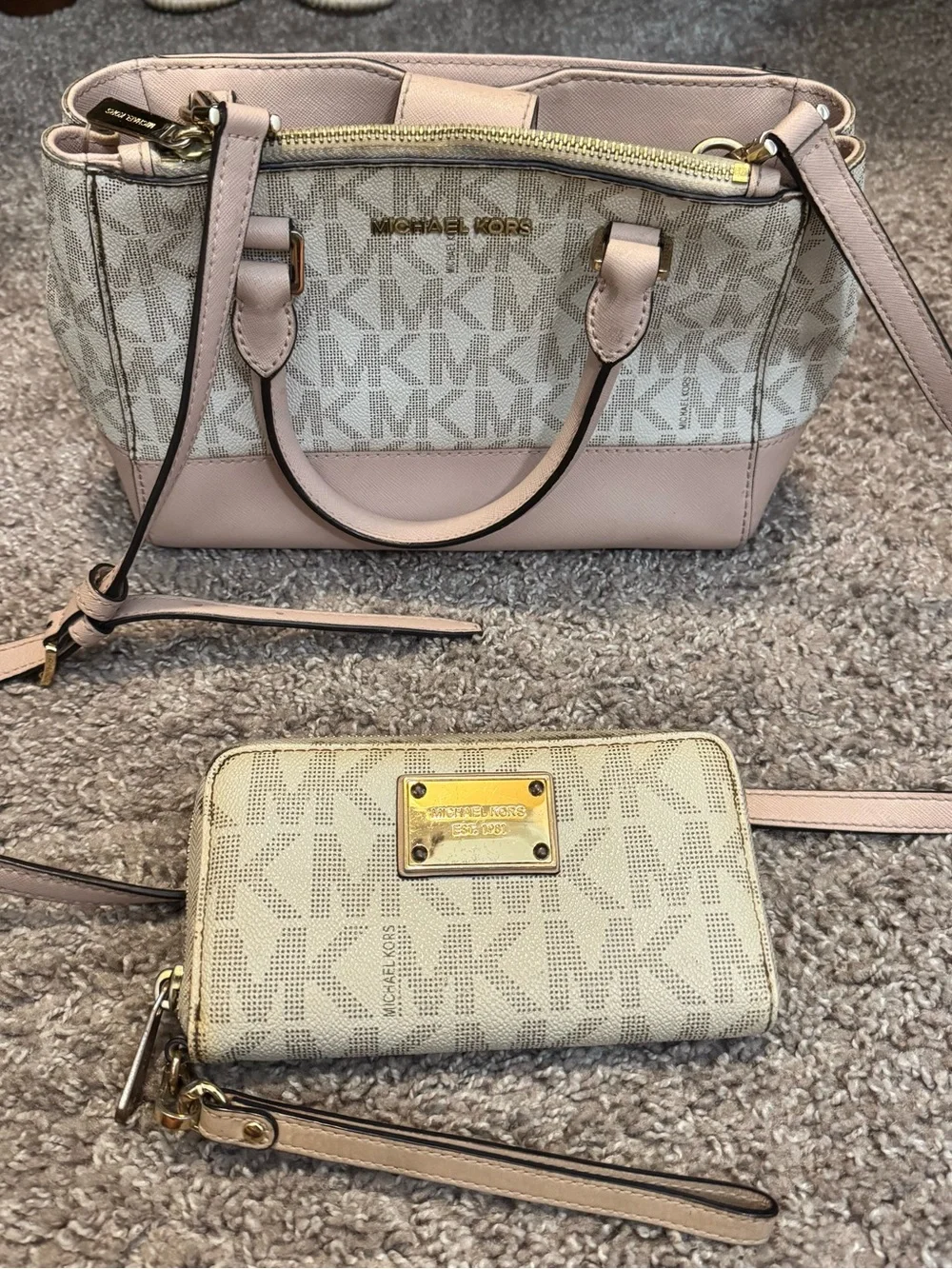 Michael Kors Blush Logo Satchel with Matching Wallet